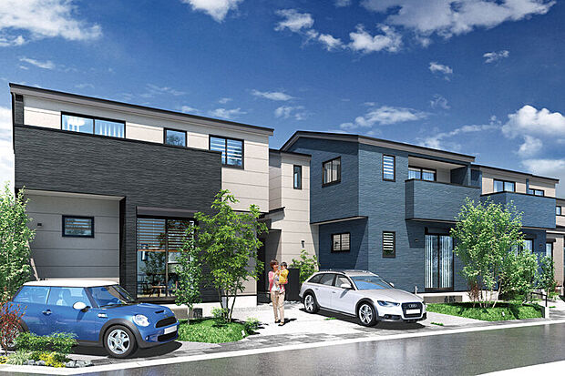 【魅力的な街と調和する全8邸】
「新田」駅徒歩16分。駅前再開発により新しく生まれ変わる街に、シャープな印象の外壁をメインに、落ち着いた色合いのアクセントを施したモダンスタイルの邸宅が誕生します。