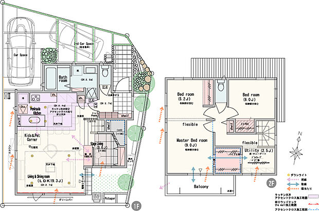 【PLAN21】2LDK(3・4LDK対応可※オプション)+ステージリビング+ユーティリティ+ウォークスルークロゼットコーナー+土間収納(棚)+パントリー+リネン棚