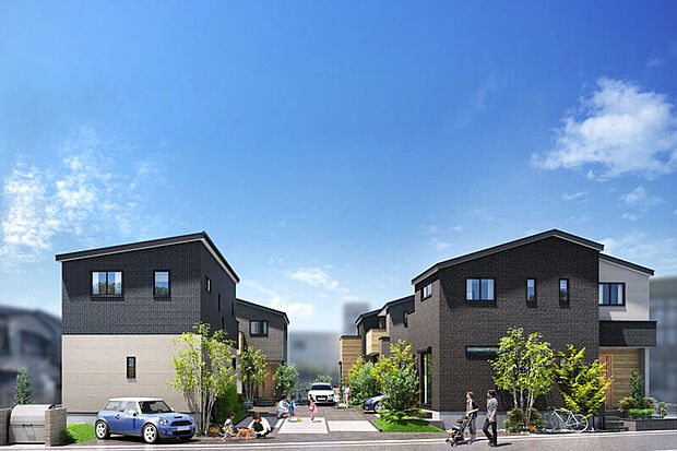 【住民同士が温かく繋がり、絆を育んでいく街】
シャープなフォルムとコントラストが映える洗練された色使いが目を惹く街並み。街の中央には共有地を設置し、ふれあいを育むコミュニティの役割を果たしています。