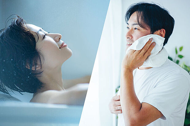【2階に集約した水まわり設計】
2階に浴室と洗面所を集約。効率的で使いやすい動線を実現しています。洗面所には洗濯から収納まで完結できるランドリースペースをご用意しました。※画像はイメージです。