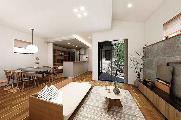 【モミジのある家】
離れとウッドデッキを設け、内と外を心地よく行き来できる住まい。リビングからつながるデッキが空間に広がり創出します。※号棟により採用状況が異なります。