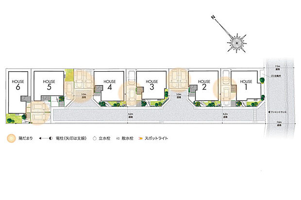 【住まいに陽光を招き入れる配棟計画】
住人以外の車の通り抜けがなく、安心して通行できる街区内道路が住まいに陽光を招き入れます。さらに、カースペースの配置を工夫することで開放感や広がりに配慮しました。