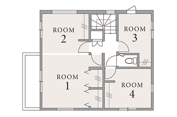 【【自由に使える2階4部屋設計】】居室が4部屋分確保できる2階プランニング。家族それぞれのプライベートタイムを満喫できるほか、書斎やアトリエ、ホビールームなど自由な使い方ができるので、家族ごとに異なるライフスタイルにもぴったり寄り添い