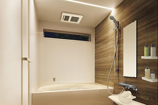 【【浴室/パナソニックオフローラ】】時間にも気持ちにもゆとりが生まれる、キレイが保てるバスルーム。洗練されたデザインと、お掃除性にも配慮しています。