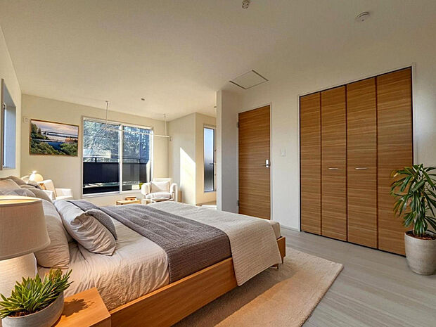 【主寝室】2つの部屋にアレンジできるフレキシブルルーム　※家具等はCGで加工しており、イメージとなります。家具付き販売ではございません。