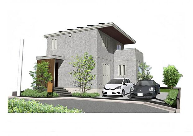 No.8_外観パース_汚れに強く高耐久な磁器タイル外壁を採用。