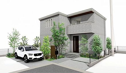No.7_外観パース1　美しい植栽とゆとりある外構が、邸宅の風格を演出。※画像はすべてCGです。 