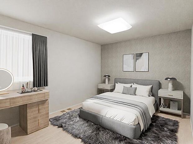 【No.1_内観CG3(作成_2025年8月5日)】9.5帖の主寝室には物干しスペースやW.I.Cを完備。ゆったりと使いやすい空間です。※画像は全てCG加工です。