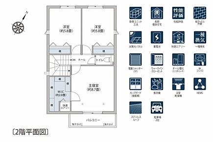 ●No.7価格改定しました！150万円DOWN●No.7_間取り図2F　8.7帖の主寝室には室内物干しスペースや大容量のW.I.Cを完備。 