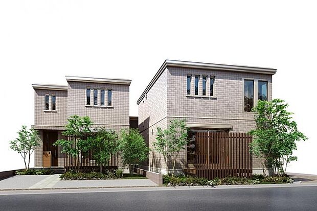 【まちなみNo.1、2（完成イメージ）】重厚感のあるレジデンスタイルでそろえた建物がまちなみの『顔』に。ガイドラインに沿って統一された外構計画でワンランク上の分譲地が完成します。