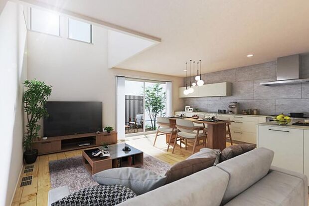 【No.1_LDK1（内観イメージ）】吹抜のあるリビングは開放感たっぷり。※画像はすべてCGです。