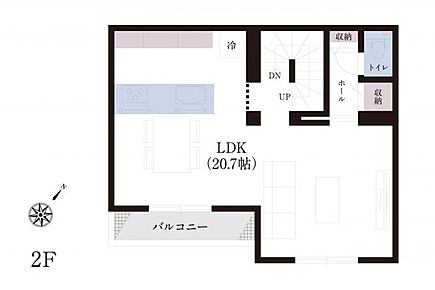 No.5_間取り図2F　20.7帖のゆとりのLDK。対面キッチンでご家族の会話も弾みます。 