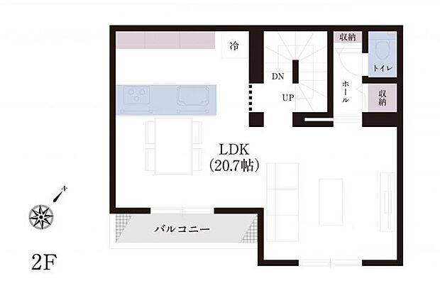 【4LDK】No.5_間取り図2F 20.7帖のゆとりのLDK。対面キッチンでご家族の会話も弾みます。