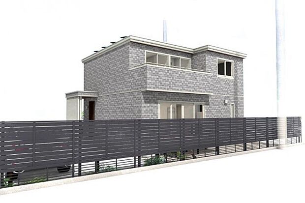 【No.2_外観パース2 】メンテナンスフリーの磁器タイル外壁を採用。タイルならではの質感が落ち着きと品格を兼ね備え、長期にわたり街並みに美しく調和します。※画像はすべてCGです。