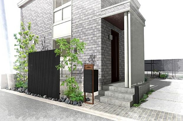 【No.2_外観パース4 】南側境界に目隠しを設け、外からの視線を抑制。ウッドデッキで家族がくつろげる、プライベート性の高い庭空間です。※画像はすべてCGです。