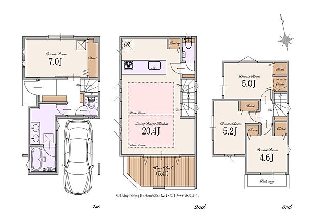 【4LDK】建物面積119.51m2(車庫面積12.55m2・宅配ボックス部分0.54m2・バルコニー部分5.71m2含む)