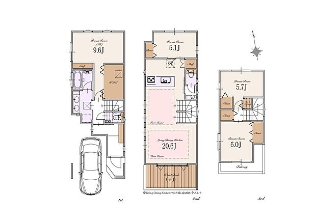 【3LDK+S】建物面積:132.93m2(車庫面積15.73m2・ポーチ部分1.91m2含む)