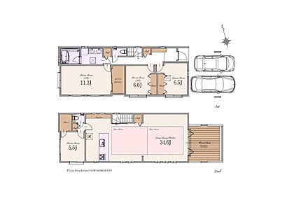建物面積:168.83m2（車庫面積14.09m2・外部参入面積10.17m2含む） 