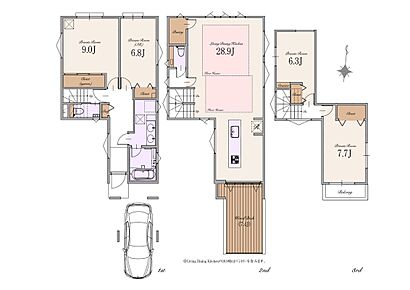 建物面積：151.68m2（車庫面積10.75m2・ポーチ部分1.96m2・バルコニー部分0.51m2含む） 