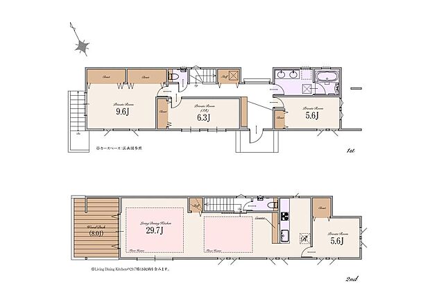 【3LDK+1S】建物面積:148.42m2(車庫面積3.82m2・バルコニー部分9.47m2含む)