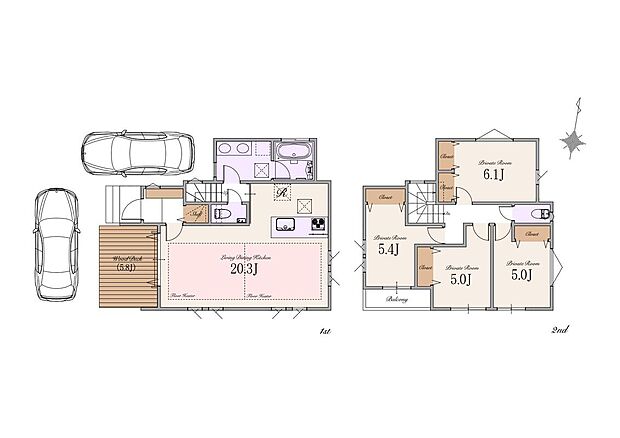 【B区画】土地価格9,590万円　建物参考プラン価格2,900万円(税込)　総額12,490万円(税込)　土地面積約121m2　建物面積約97m2