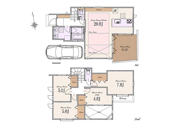 【3LDK+1S】建物面積109.72m2(車庫面積10.55m2含む)