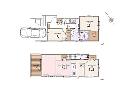 建物面積 91.80m2（車庫面積9.11m2含む） 