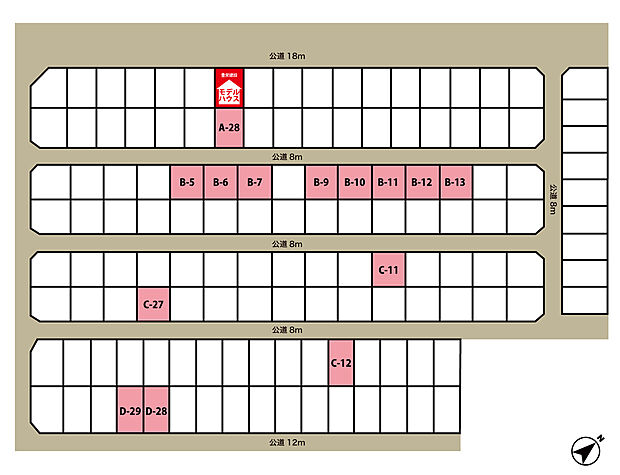 【全体区画図】
ウトナイ南エリアに全135区画の広大な分譲地が誕生。豊栄建設では南東向き含む全14区画を販売。周辺環境と合わせてぜひ現地をご覧ください。