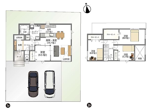 【【建物参考事例】】建物面積　106m2
建物価格　2230万円　
※杭・分水工事別途
※設計プランの参考一例であって、当該プランの採用可否は任意です。