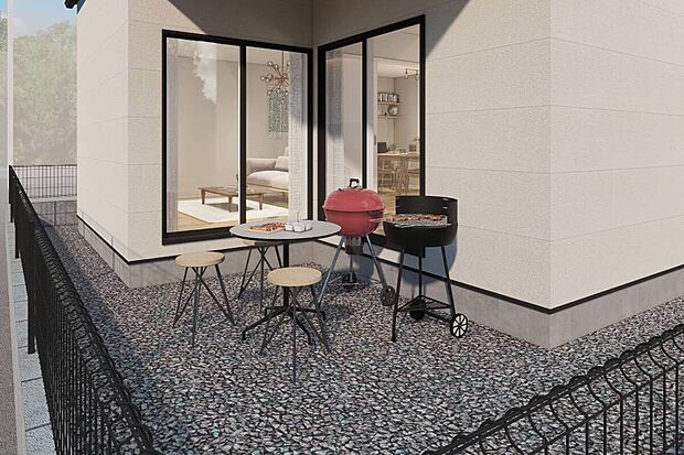 屋根付きの裏庭スペースで家族みんなでバーベキューなどはいかがですか♪/4号地完成予想パース