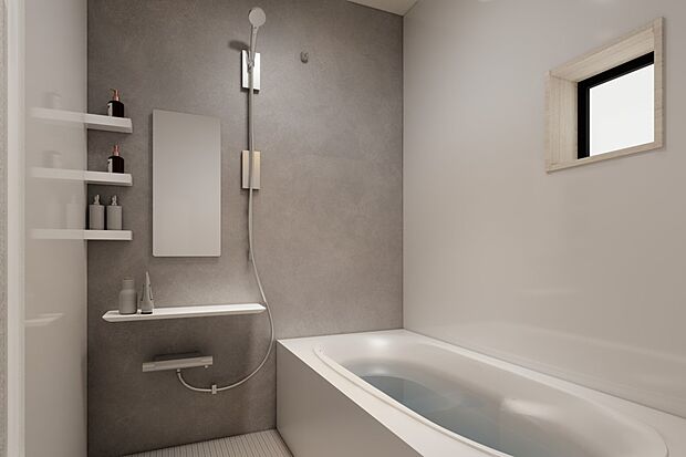 【浴槽イメージ】浴槽の一部がベンチになっているので、そこに小さいお子さんを座らせてあげることで、大人も子供も快適なお湯の深さになります。
※写真はイメージです