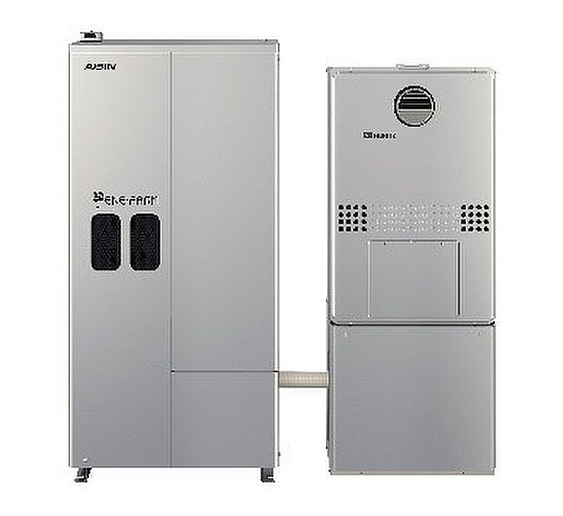 【エネファーム】ガスから取り出した水素と空気中の酸素を化学反応させて、電気をつくり出します。この時発生する熱でお湯を沸かし、エネルギーを有効活用するので省エネにも大きく貢献します。（プランに採用されている設備です）