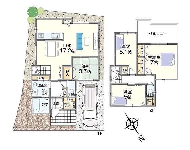LDKは約17.2帖と広々。約7.0帖の主寝室は、陽当たりの良い南西バルコニーサイドにレイアウトしました。2つの洋室は子ども部屋にぴったり。程よい距離感がプライベートタイムを充実させてくれそうです。