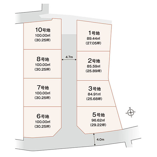 総8区画×敷地面積約25坪～30坪超。一体感を保ちながら、程よい距離感でつながるランドプランです。区画形状を活かし、ご家族の理想の住まいづくりを。ご希望をお聞かせ下さい。