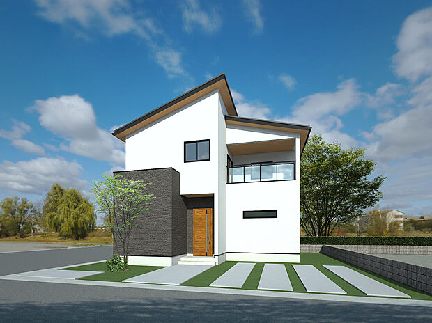 【KIND HOME太子町立岡】LDKやバルコニーが明るい南向き！総2邸が同時建築中です。敷地面積44坪超×整った区画形状！駐車スペースは並列2台分です(車種による)。/A号地外観完成予想CG