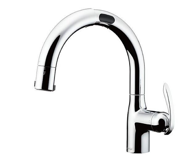 【タッチレス浄水栓】腕を高く持ち上げず吐水止水が可能な側面センサーを採用。スムーズな操作性が、腕の負担を軽減。手についた泡や水が水栓に垂れにく構造でお手入れも簡単です。