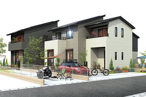 【街並完成予想図】快適な利便性と、豊かな自然が共存するつくば市みどりのエリア。便利さと快適さを備えた住まいで、家族の笑顔あふれる日常をお届けします。