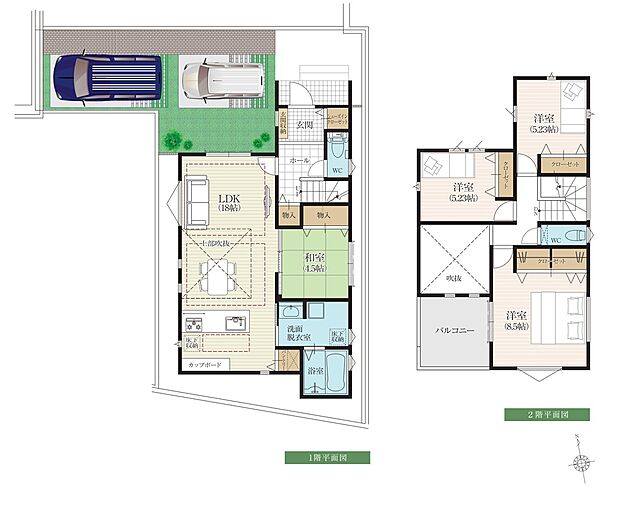 【4LDK】キッチン、洗面室など水廻りを固める事で、家事動線を最適化。効率よく家事をこなし、自分の時間をたっぷり作ることができます。