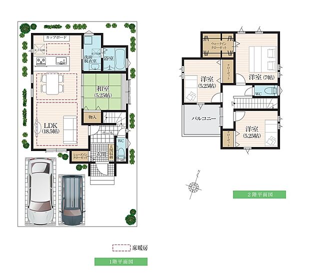 【91号地】全居室に収納を完備、シューズインクローゼット、ウォークインクローゼットやカップボードなど、必要な場所にたっぷりの収納を用意する事で生活スペースを広々利用可能。