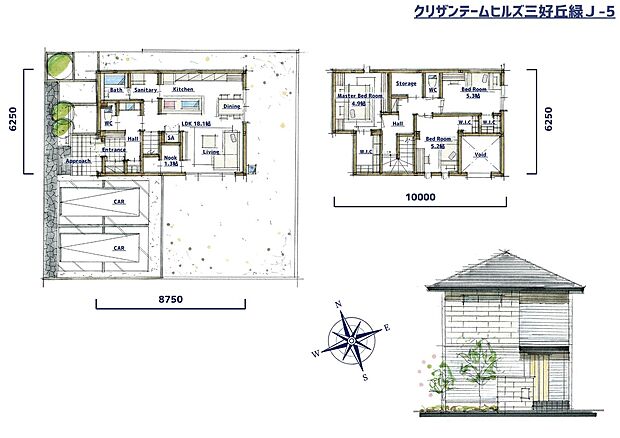 【J-5号棟】間取:3SLDK、建物面積:102.15m2(30.9坪)、土地面積:200.01m2(60.5坪)各号棟とも居室にWICをはじめクローゼットなどを備え、収納面を充実させています。