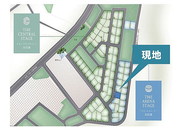 【全体区画図】大型分譲地内の区画です。閑静な住宅街のためお子様ものびのび育てることができそうです。また前面道路は6mあるため駐車もラクに行えます。(画像は5号棟)