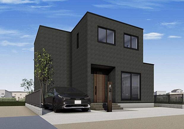 【外観パース】洗練されたブラックの外観が印象的。街並みに映える存在感と、住むほどに愛着が深まるデザインです。