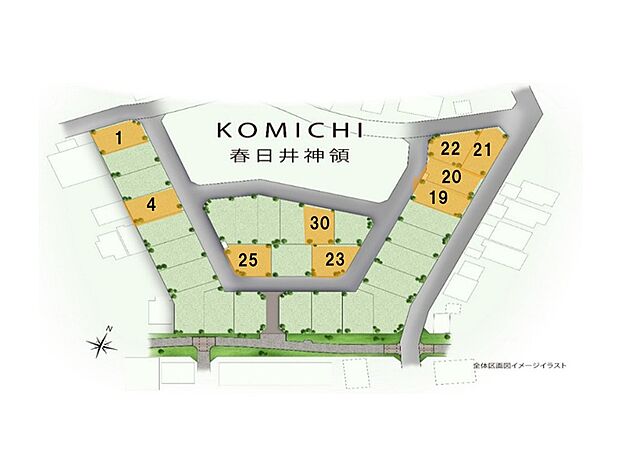 価格：1,974万円 ～2,601万円　
土地面積（坪）：40坪 ～ 48.5坪　
※各区画の詳細は問い合わせ先までご連絡ください　
※区画図には商談中区画も含みます。最新の販売状況は資料請求またはお電話にてお問合せください。