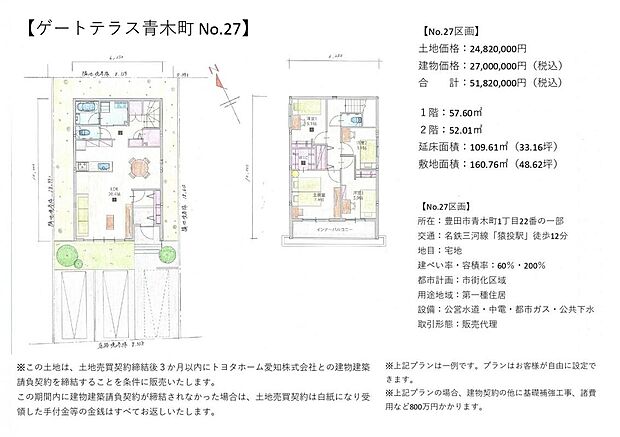 【ゲートテラス青木町　No.27】広々約20帖のLDKを中心に、家族が自然と集まる開放的な空間設計の参考プランです。キッチンから全体を見渡せるため、家事をしながら会話も楽しめます。2階には各居室をバランスよく配置し、ウォークインクローゼットも備え収納も充実しています。