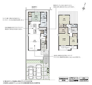 LDKと和室を直線上に配置し、つながりをもたせることで、広々とした空間を演出しました。また、アイランドキッチンを採用しているため、キッチンを中心にコミュニケーションを図ることができます。
※外構費別
※設計性能評価取得済 