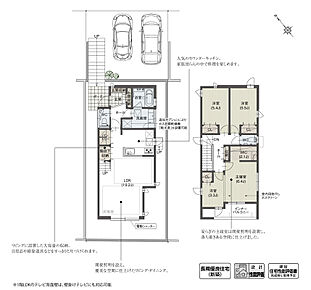 LDKの入口から外へと一直線に視線が抜ける工夫で、空間に開放感と畳数以上の広がりを生み出しました。広々としたリビング・ダイニングが、豊かな暮らしを提供してくれます。

※設計性能評価取得済 