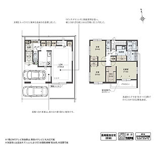 スッキリとした暮らしを楽しめるように、リビングに豊富な収納を計画。家族が自然と顔を合わせるリビングアップ階段や、2階に集約させた水回りとランドリースペースなど、機能性にも優れた間取りを採用しました。

※設計性能評価取得済
※Life Assist2 (IoTホーム対応)
※延床面積に車庫面積12.90ｍ2含む 