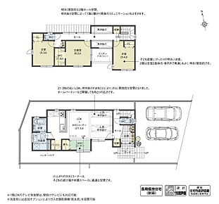 リビング上部に、南面からの光を取り込む吹き抜けを計画しました。2階ホールから1階の様子を確認することもできます。タタミコーナーや大容量のパントリー、ランドリーコーナーなど、生活に嬉しい設備も豊富です。

※設計性能評価取得済 