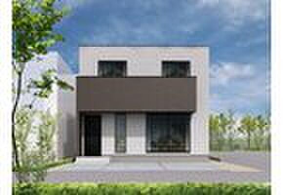 【白と黒が織りなす、端正なモダン邸宅】完成予想パース。 バルコニー部分の凹凸がアクセント。