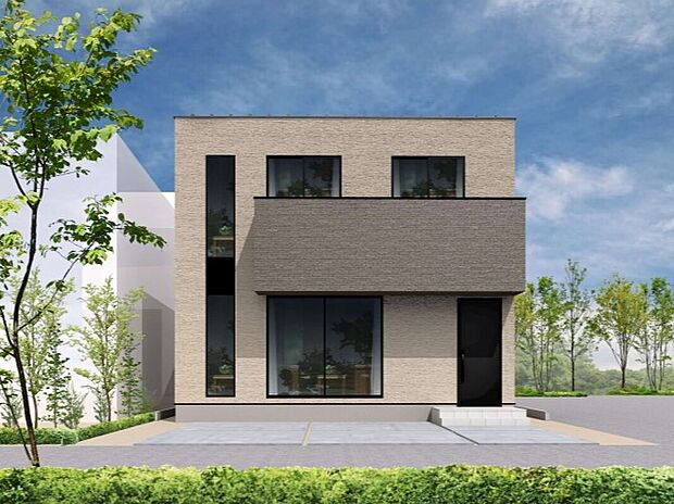 【都会的な佇まいのスタイリッシュハウス】完成予想パース。
ナチュラルテイストでありながら、スタイリッシュな印象の外観。